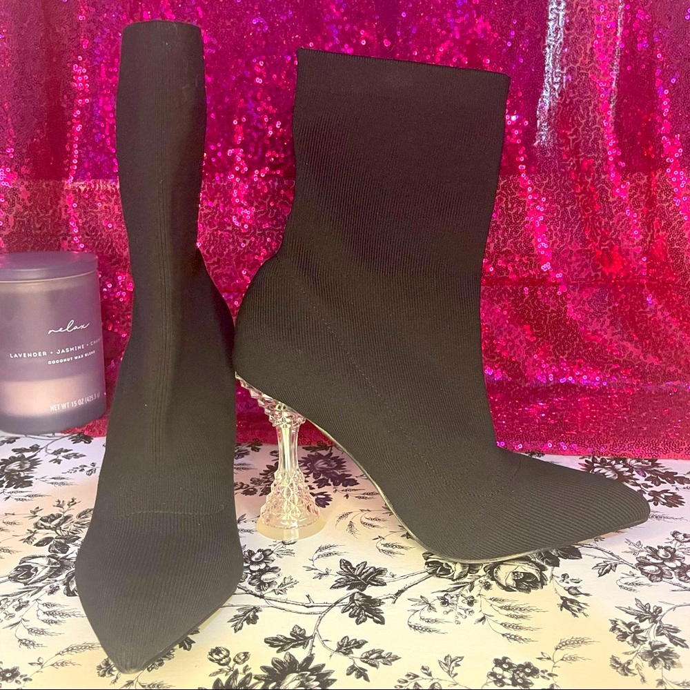 Slip on crystal style heeled boots